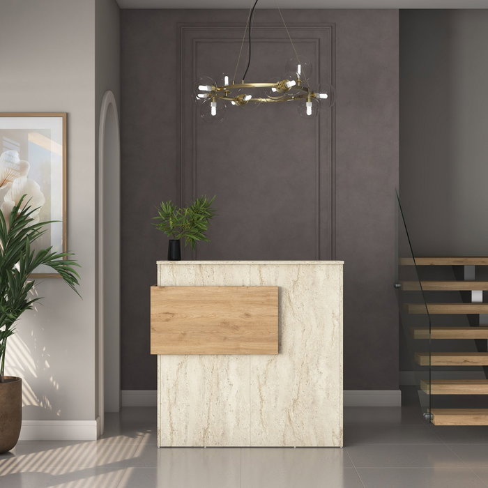 Hanah Home Mesa de Recepción con Iluminación LED Travertino y Nogal Hanah Home Mesa de Recepción con Iluminación LED Travertino y Nogal